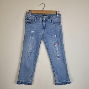 Polo Ralph Lauren Jeans Girl Large 12-14 Chrystie Kick Flare Crop Raw Hem Blue